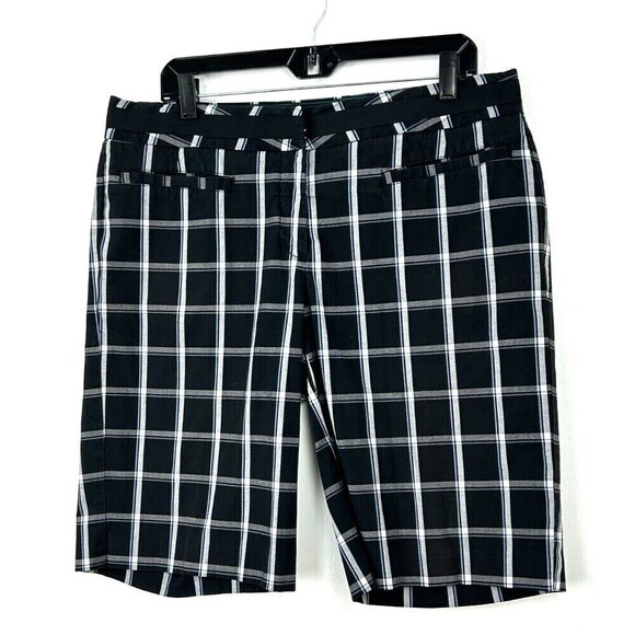 Tommy Hilfiger Golf Women Sz 12 Black Madras Plaid Bermuda Shorts Cotton Casual - Picture 2 of 12